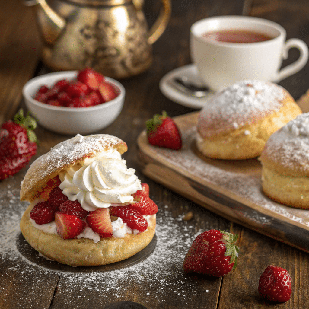 a close up shot of golden freshly baked strawberr