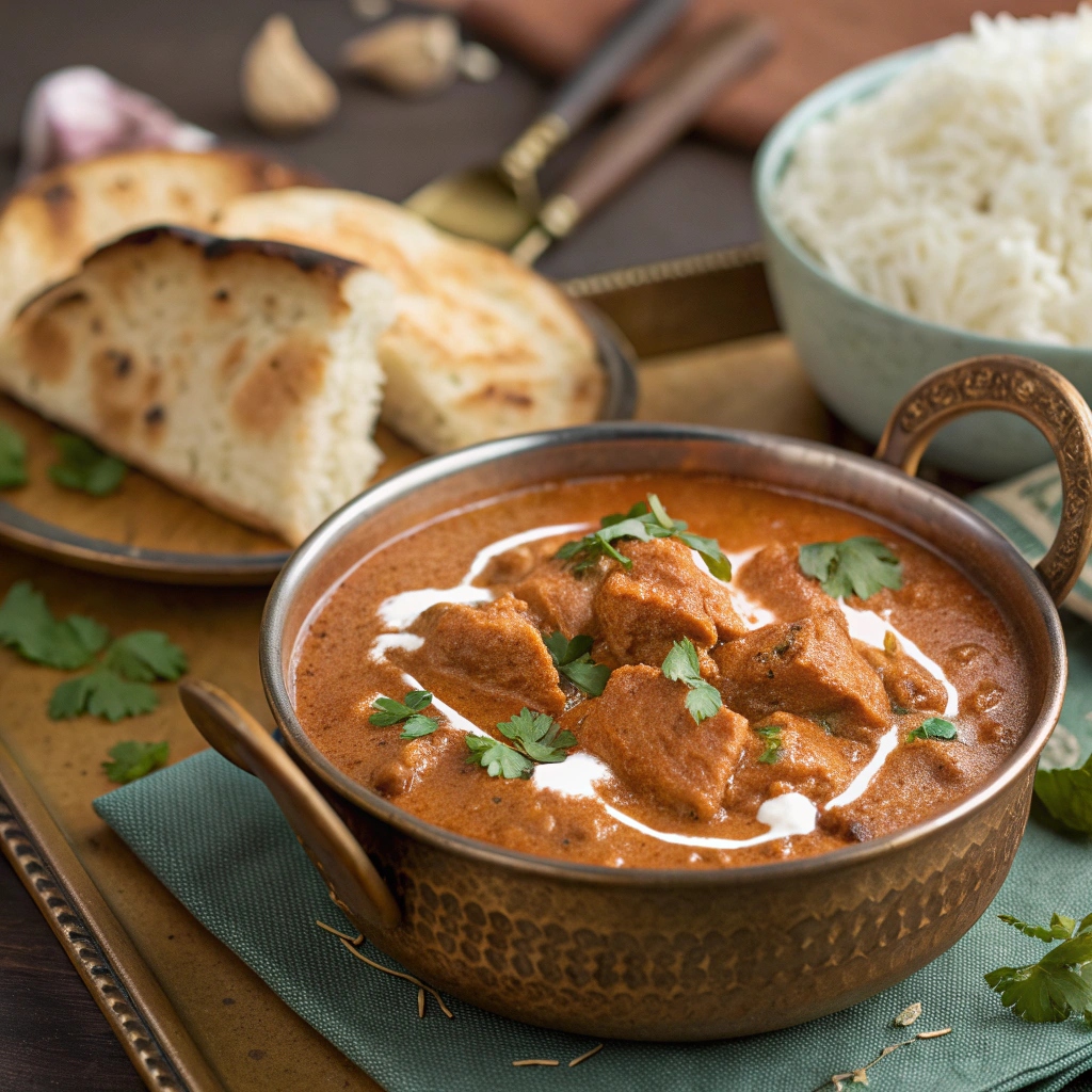 Quick & Easy homemade butter chicken 3 Quick and easy homemade butter chicken served with naan bread and rice, creamy and flavorful Indian curry recipe.