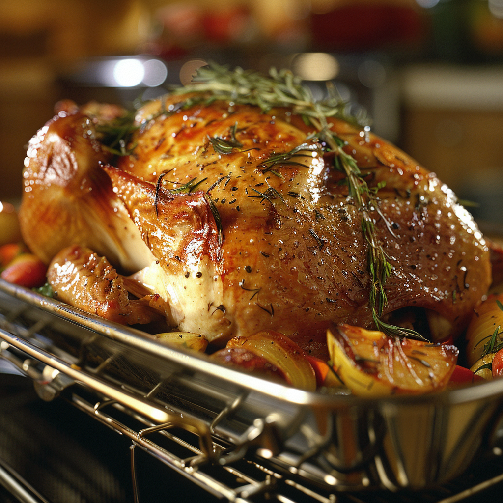 Garlic and Herb Roasted Turkey Recipe: The Ultimate Holiday Showstopper 3 u6233477474 golden roasted turkey on metal roasting rack in p 12c3bd99 d4bc 4ef3 9682 2ad236e54efe 0