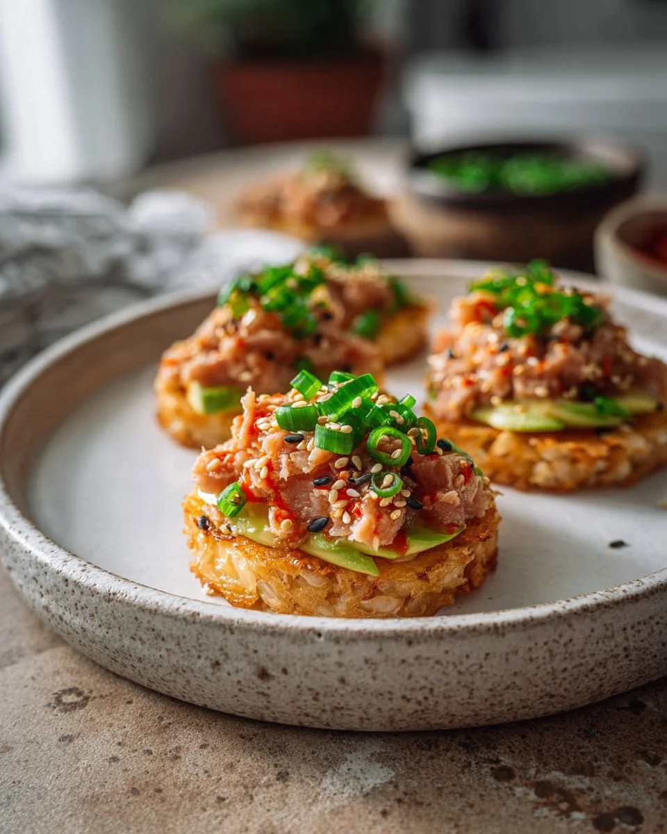 Crispy Rice Cakes with Spicy Tuna 5 Crispy Rice Cakes with Spicy Tuna
