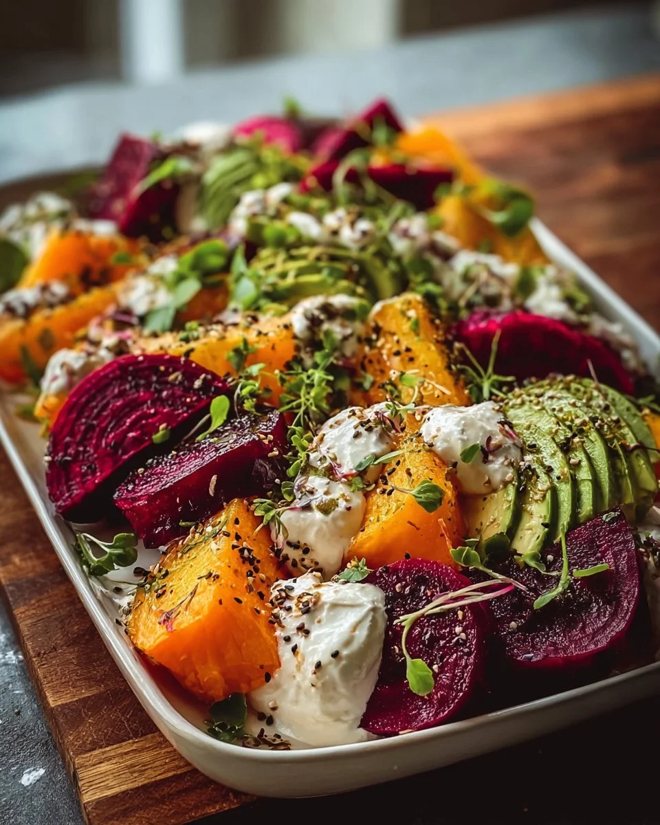 Roasted Beet, Sweet Potato & Avocado Salad with Whipped Ricotta & Lemon-Tahini Drizzle 5 Roasted Beet, Sweet Potato & Avocado Salad with Whipped Ricotta & Lemon-Tahini Drizzle